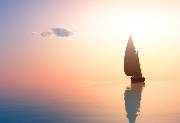 The yacht Yacht in the sea at sunset,3d render boating stock pictures, royalty-free photos & images