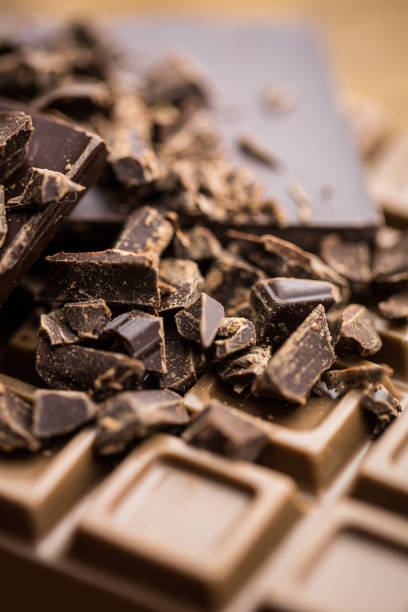 istock Dark and milk chocolate on a wooden table 668271994