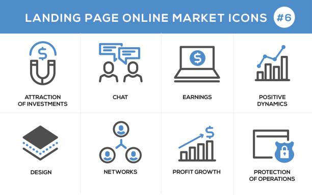 Flat line design concept icons for online shopping, website banner and landing page Flat line design concept icons online shopping, e-commerce m-commerce services, payment procedure, support, delivery process, online order procedure, website banner and landing page clip art of assembly line stock illustrations