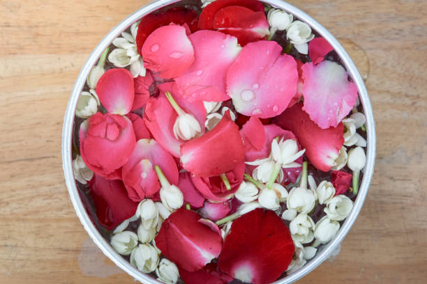 istock Water with jasmine and roses corolla in bowl 668278582