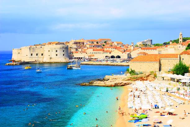 istock Dubrovnik and sandy beach Banje, Croatia 668282082