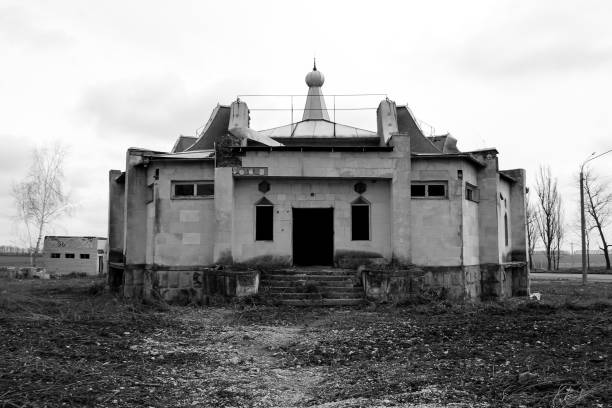 istock Old abandoned building in Ukraine. Black and white tone 668286440