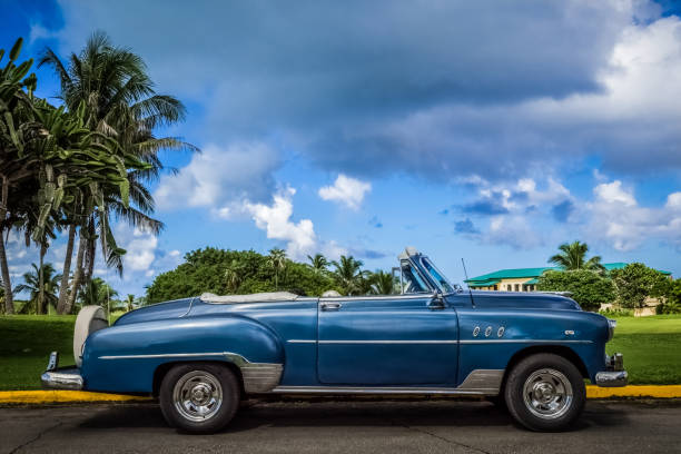 HDR - American blueclassic car parked in Varadero Cuba - Serie Cuba Reportage