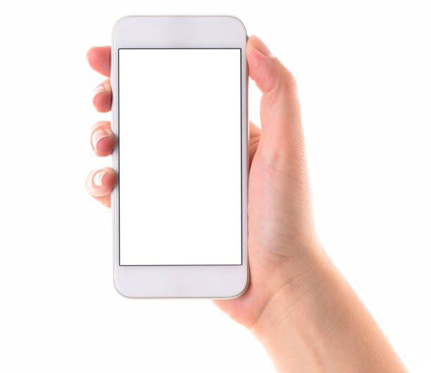 hand holding weißen bildschirm smartphone - adult black camera caucasian stock-fotos und bilder