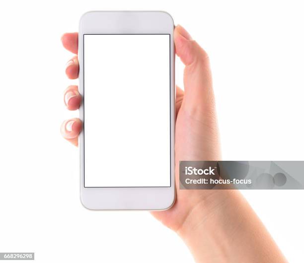 Hand Holding White Screen Smart Phone Stock Photo - Download Image Now - Telephone, Mobile Phone, White Color