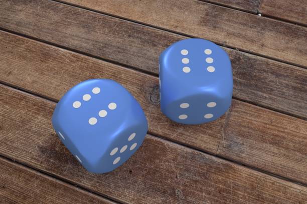 istock Blue Dices on Wooden background 668309040