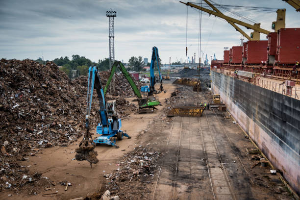 Scrap metal, container and pipe in port, Odessa, Ukraine