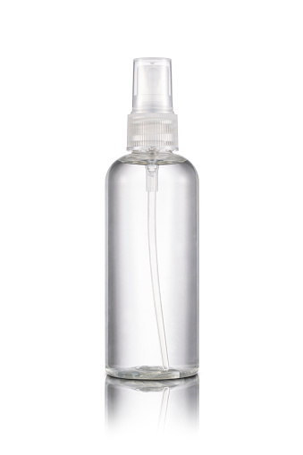 Transparent plastic spray bottle isolated on white backgroun d( wih clipping path)