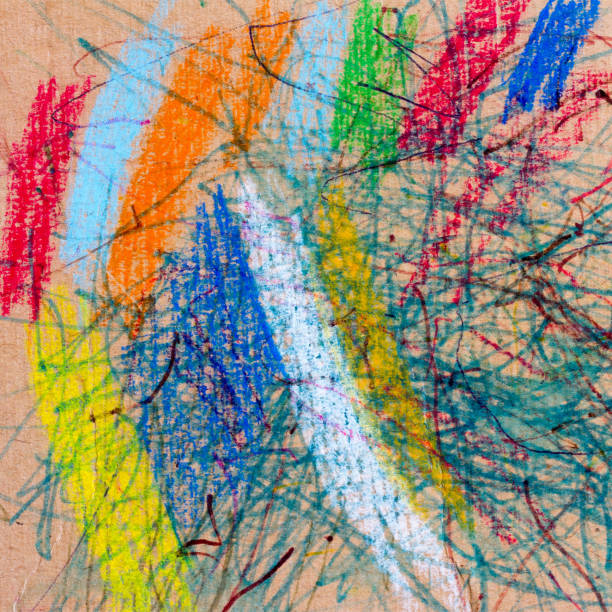 istock kids Doodle drawn on cardboard with crayons and pencils 668349796