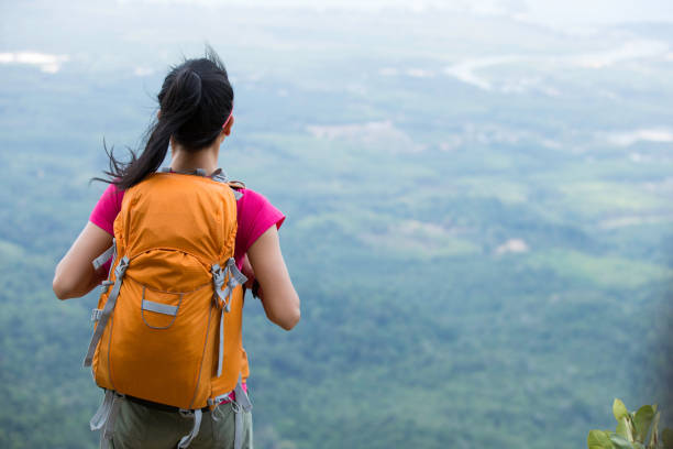 istock young traveler with backpack standing on the mountain peak 668388578