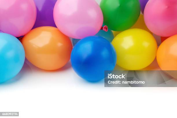 Colored Balloons On White Background Stock Photo - Download Image Now - Backgrounds, Balloon, Green Color