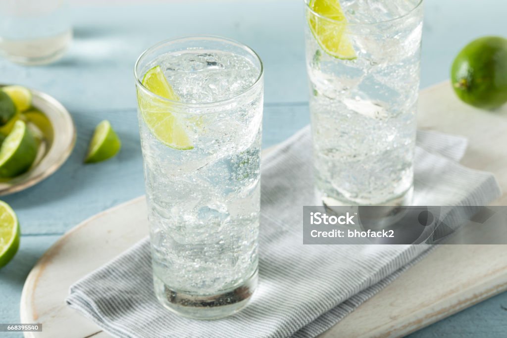 Refreshing Hard Sparkling Water Refreshing Hard Sparkling Water with a Lime Garnish Carbonated Stock Photo