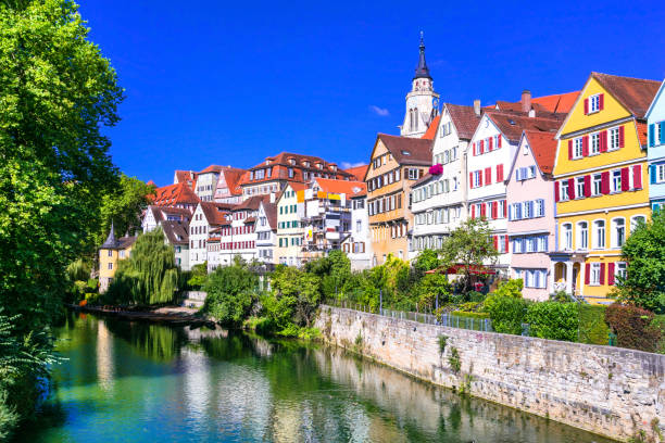 Beautiful floral colorful town Tubingen in Germany (Baden-Wurttemberg) stock photo