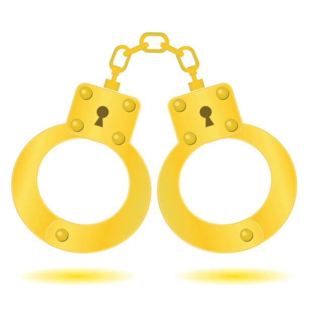 골드 금속 수 갑 - golden handcuffs stock illustrations