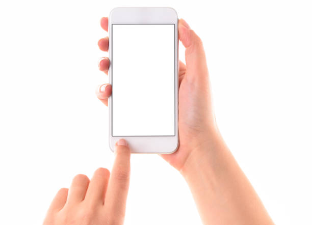 istock Hand holding white screen smart phone 668402954