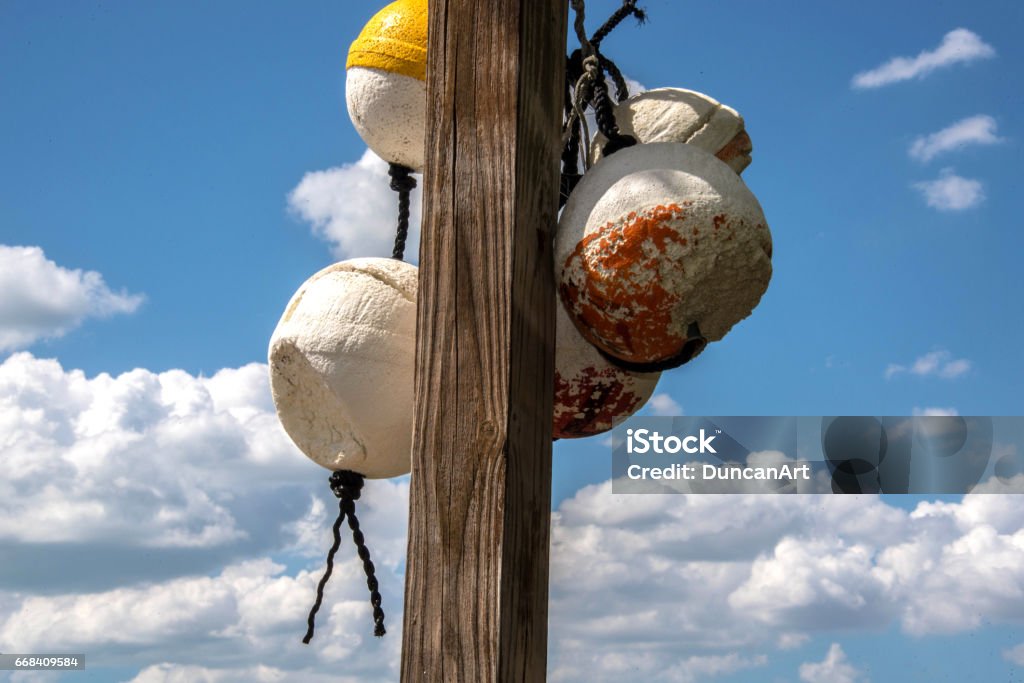 Crab Trap Float Blue Sky White Clouds Background Stock Photo