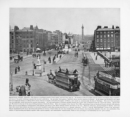 Antique Ireland Photograph: Sackville Street, Dublin, Ireland, 1893. Source: Original edition from my own archives. Copyright has expired on this artwork. Digitally restored.