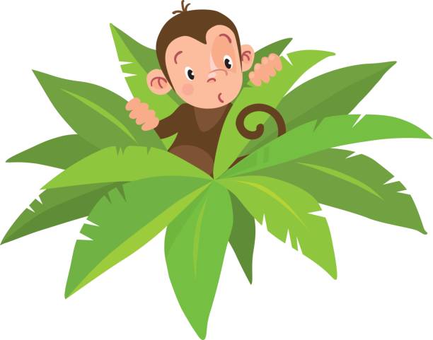 kleine lustiger monkey - cartoon monkey animal tree stock-grafiken, -clipart, -cartoons und -symbole