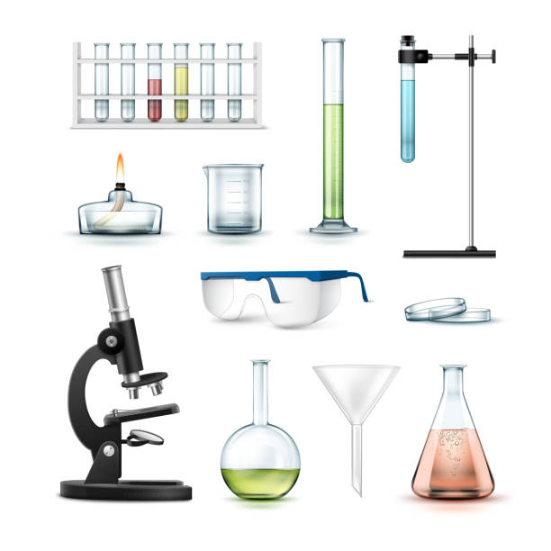 ilustrações, clipart, desenhos animados e ícones de equipamento químico do laboratório - microscope medical exam healthcare and medicine science