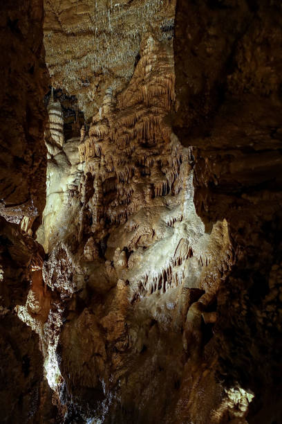 istock Fantastic stalactite caves and wall relief. 668422436