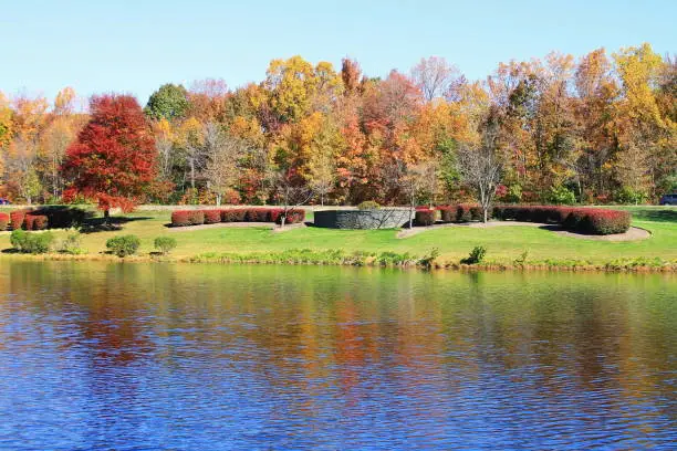 Fall Foliage at Fairlakes Pond, Chantilly, Fairfax County, Virginia.