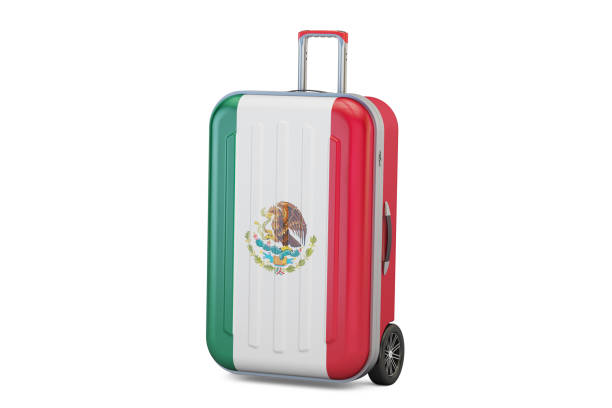 Mexico travel concept, suitcase with Mexican flag. 3D rendering vector art illustration