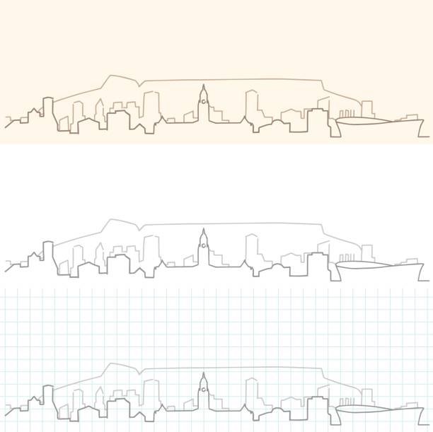 illustrations, cliparts, dessins animés et icônes de cape town main dessinée skyline - cap