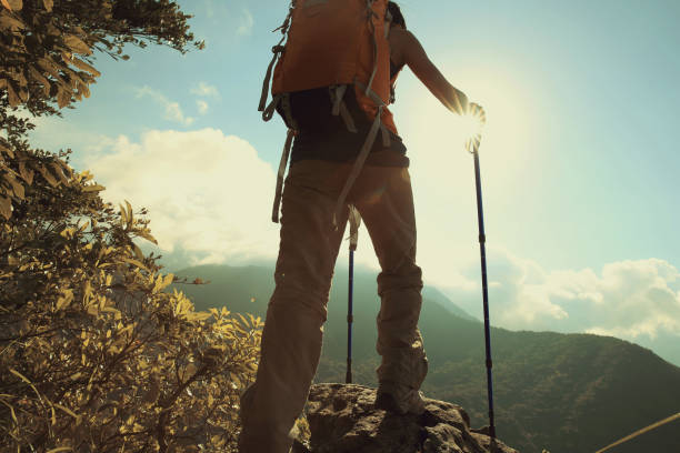 istock successful young woman hiker hiking on mountain peak 668456894