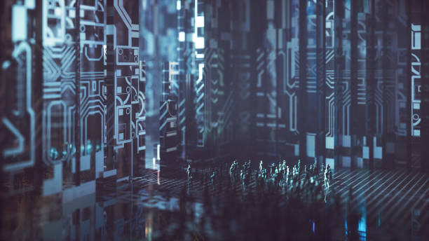 istock Futuristic cityscape with people 668457098
