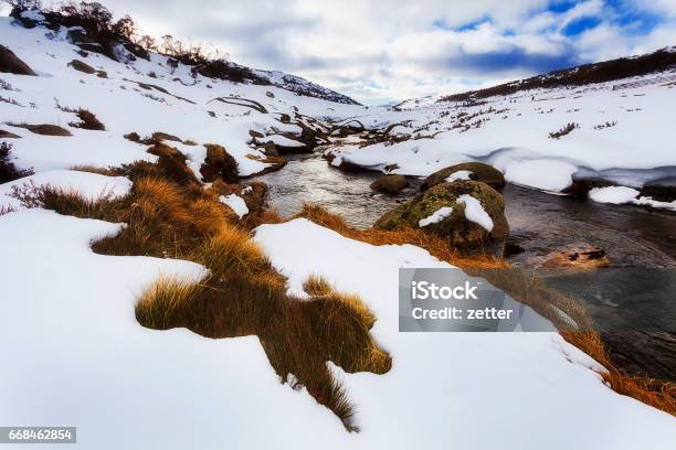 Sm Perisher Creek River Stream Stock Photo - Download Image Now - Snowcapped Mountain, Australia, New South Wales