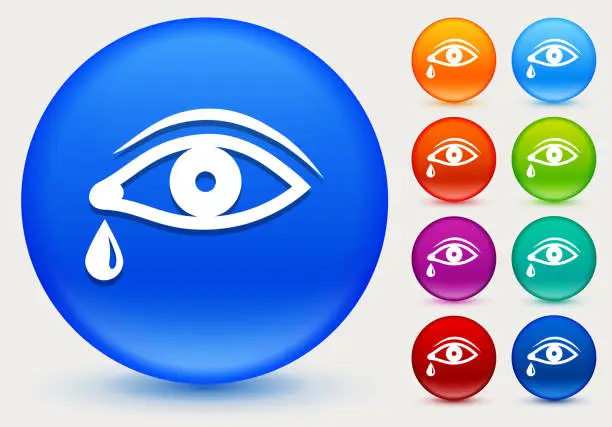 Vector illustration of Eye with Tear Icon on Shiny Color Circle Buttons