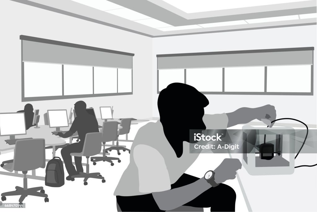 Student Computer Lab 3d 3d Printing Lab Stock Illustration - Download Image Now - Computer Lab ...