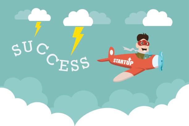istock Character design of business man with cloud mask control airplane along with thunder bolt. Illustration of entrepreneurship, start up business man concept. 668477390