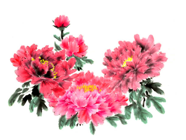 istock Chinese brush and ink traditional peony flowers 668480892