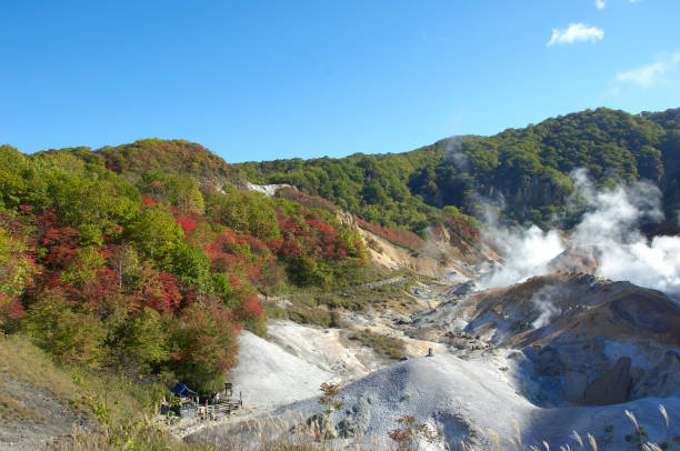 valle infernale di noboribetsu onsen - jigokudani foto e immagini stock