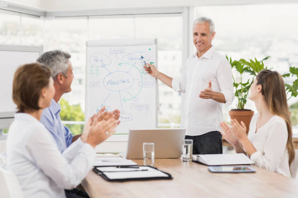 istock Businessman conducting presentation to colleagues 668516914