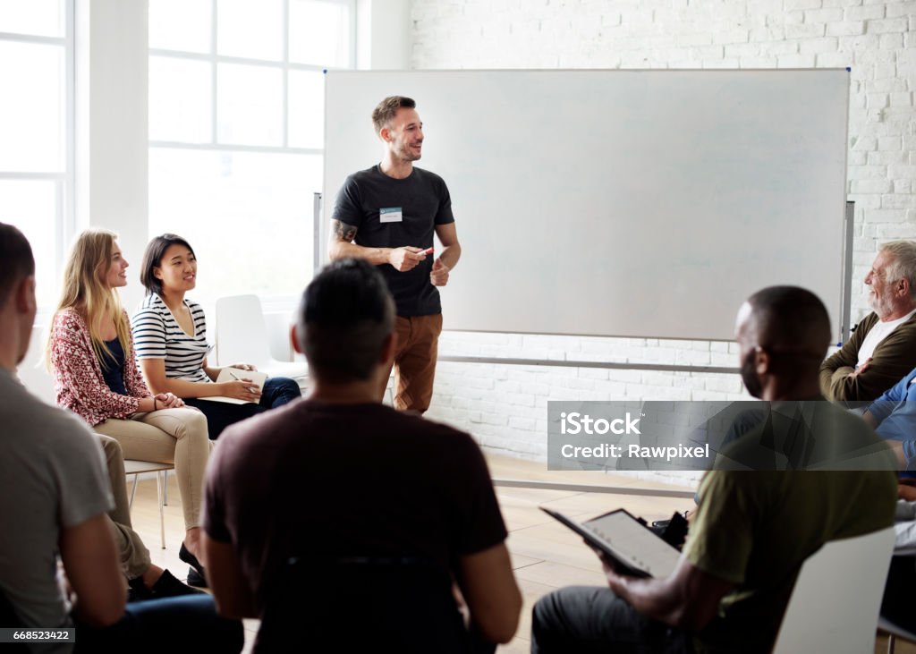 Networking Seminar Meet Ups Concept Whiteboard - Visual Aid Stock Photo