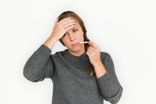 Woman Sickness Thermometer Cold Fever Concept