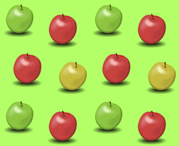 illustrazioni stock, clip art, cartoni animati e icone di tendenza di vettore di sfondo apples - food lunch vegetable pattern