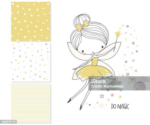 Little Fairy Surface Design And 3 Seamless Patterns Stock Illustration - Download Image Now