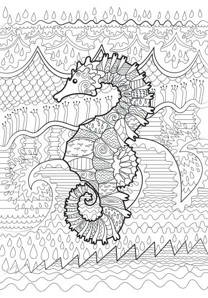 Vector illustration of Hand drawn swimming sea horse