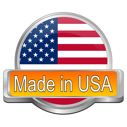 orange made in USA button - 3D illustration