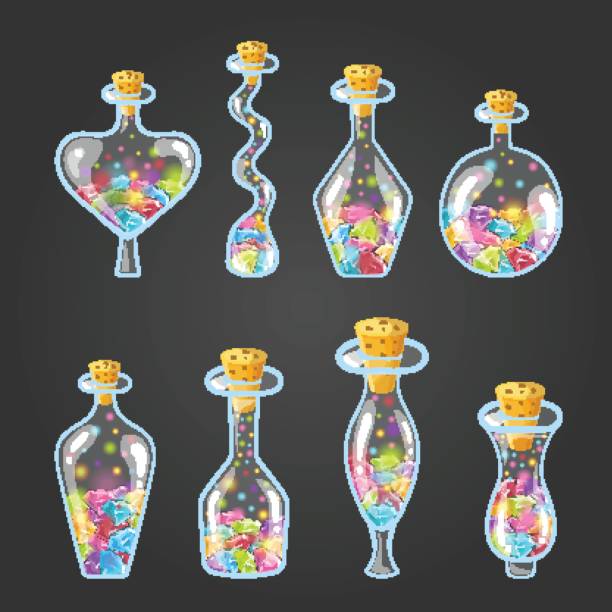 duży zestaw eliksiru butelek z klejnotami - wizard set gem vial stock illustrations