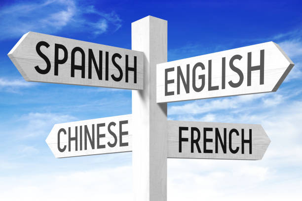 istock Languages concept - wooden signpost 668544300