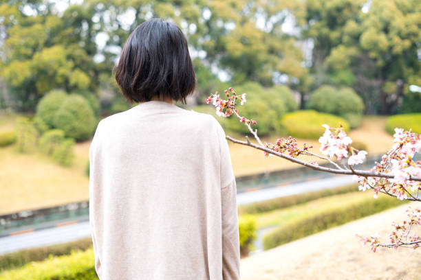 istock Woman and cherry blossom 668557396