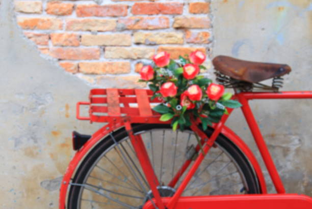 istock Bicycle red classic vintage and flower 668561550
