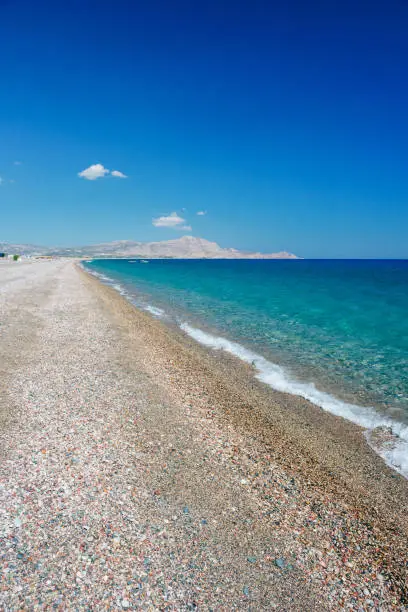 View of Afandou beach on sunny day, Rhodes, Greece