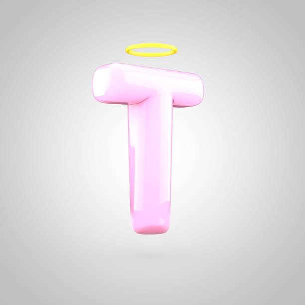 istock Cute angelic pink letter T uppercase with halo 668572020