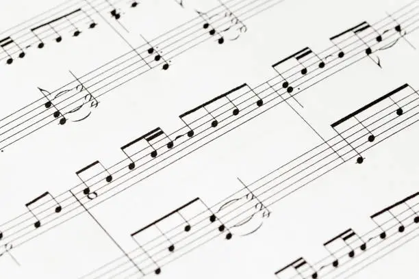 music-notes on white paper macro, no background