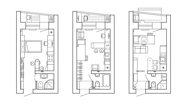 ilustraciones, imágenes clip art, dibujos animados e iconos de stock de plano arquitectónico de una casa - sketch decor drawing architectural feature